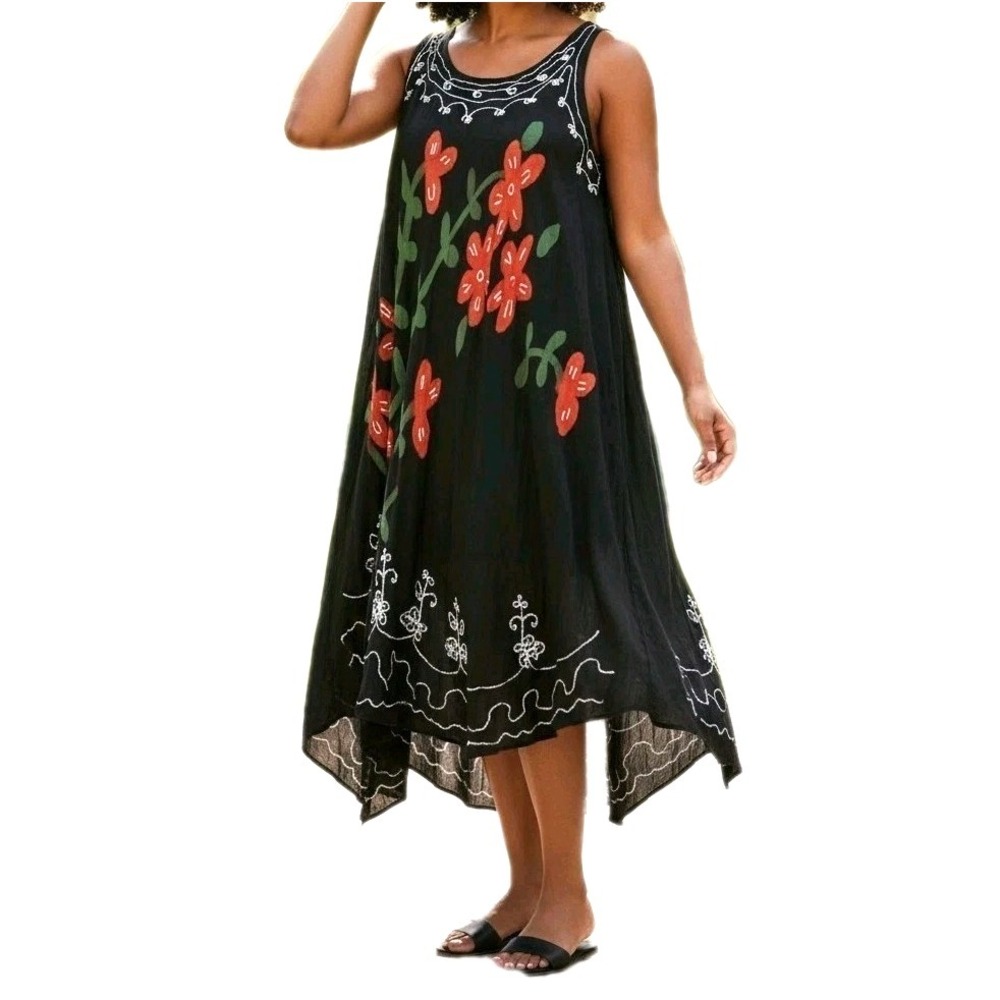Exist Ocean Breeze Embroidered Cover Up / Dress Plus One Size OS Black NEW NWT